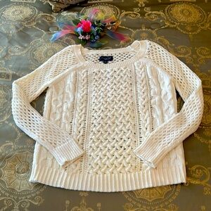 American Eagle Cable Knit Crew Neck Sweater Ivory